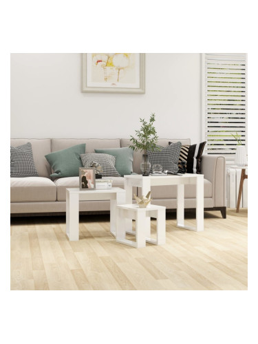 Sonata H Стифиращи маси, 3 бр, бял гланц, инженерно дърво