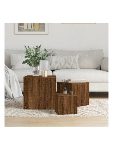 Sonata H Странични маси, 3 бр, кафяв дъб, инженерно дърво