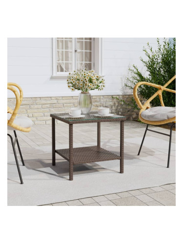 Sonata H Странична маса кафява 45x45x45 см полиратан и закалено стъкло