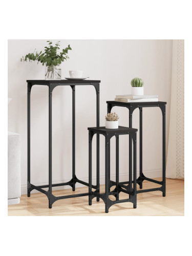 Sonata H Стифиращи странични маси, 3 бр, черни, инженерно дърво