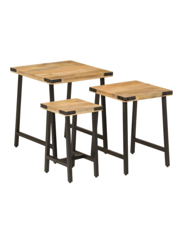 Sonata H Стифиращи масички за кафе, 3 бр, мангово дърво масив и желязо