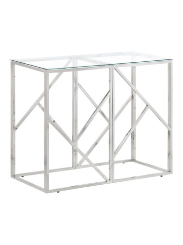 Sonata H Конзолна маса, сребриста, неръждаема стомана и закалено стъкло