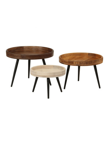 Sonata H Кръгли масички за кафе, 3 бр, мангово дърво масив