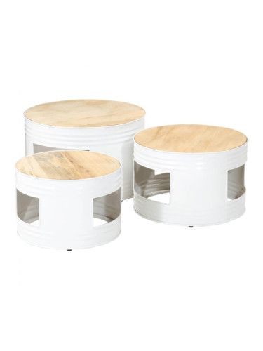 Sonata H Бар маси с форма на барабан 3 бр масивно грубо мангово дърво