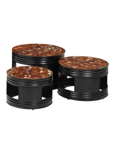 Sonata H Бар маси с форма на барабан 3 бр масивна регенерирана дървесина