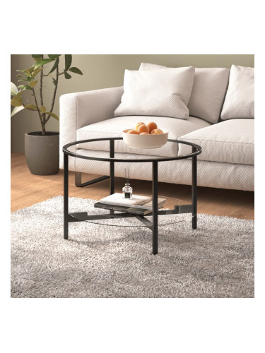 Sonata H Маса за чай, черно и прозрачно, 70 cм, закалено стъкло