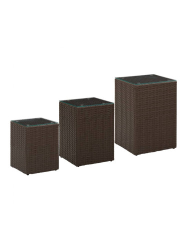 Sonata H Странични маси, 3 бр, със стъклен плот, кафяви, полиратан