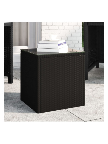 Sonata H Странична маса черна 40x37x40,5 см полиратан и закалено стъкло