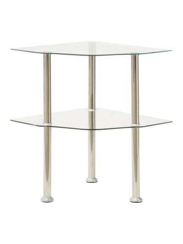 Sonata H Странична маса с 2 рафта прозрачна 38x38x50 см закалено стъкло