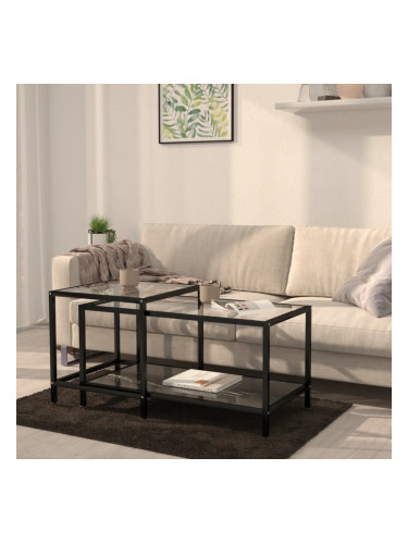 Sonata H Масички за чай, 2 бр, закалено стъкло, черни