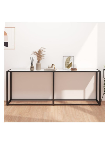 Sonata H Конзолна маса, бял мрамор, 200x35x75,5 cм, закалено стъкло