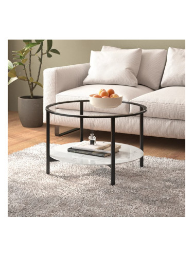 Sonata H Маса за чай, черно и бял мрамор, 70 cм, закалено стъкло