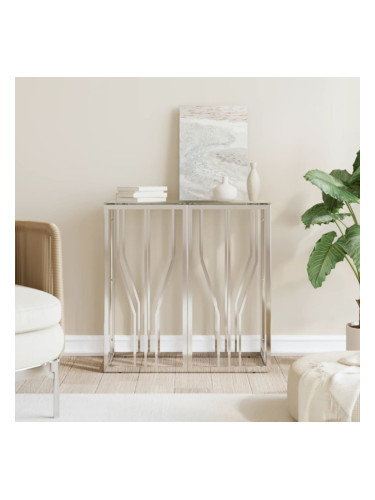 Sonata H Конзолна маса 70x30x70 cм неръждаема стомана и стъкло