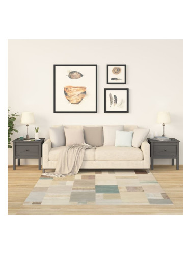 Sonata H Странични масички, 2 бр, сиви, 50x50x49 см, борово дърво масив