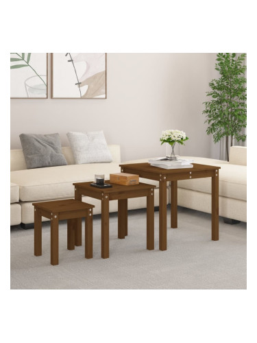 Sonata H Стифиращи маси, 3 бр, меденокафяви, бор масив