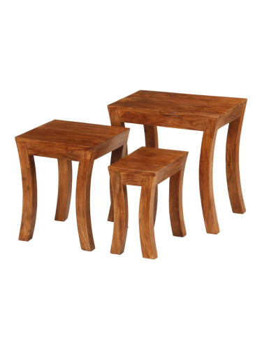 Sonata H Комплект от 3 стифиращи маси, акация масив, 50x35x50 см, кафяв