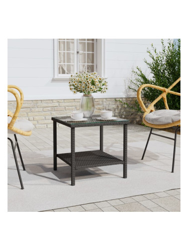 Sonata H Странична масичка черна 45x45x45 см полиратан и закалено стъкло