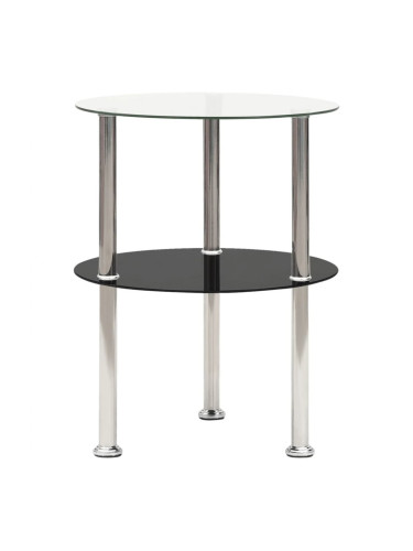 Sonata H Странична маса 2 рафта прозрачно и черно 38 см закалено стъкло