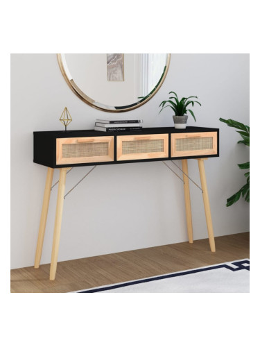 Sonata H Конзолна маса, черна, 105x30x75 см, бор масив и естествен ратан