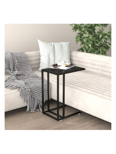 Sonata H Странична маса за компютър, черен мрамор, 50x35x65 см, стъкло