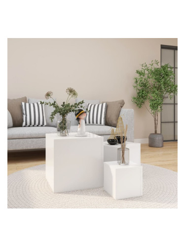 Sonata H Странични маси, 3 бр, бели, инженерно дърво