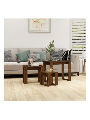 Sonata H Стифиращи маси, 3 бр, кафяв дъб, инженерно дърво