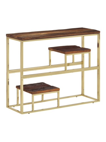 Sonata H Конзолна маса, златиста, инокс и дърво от траверси масив