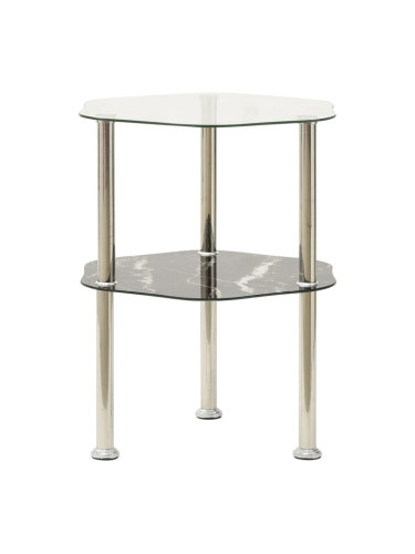 Sonata H Странична маса с 2 рафта прозрачно и черно 38x38x50 см стъкло