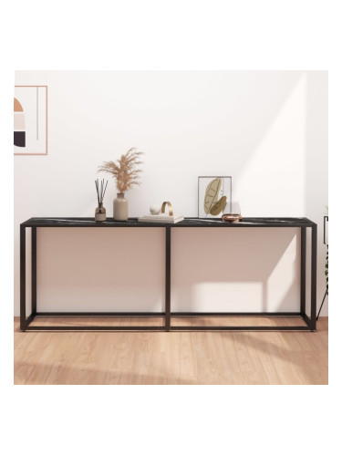 Sonata H Конзолна маса, черен мрамор, 200x35x75,5 cм, закалено стъкло