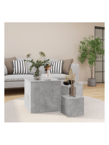 Sonata H Странични маси, 3 бр, бетонно сиви, инженерно дърво