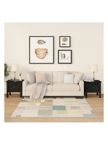 Sonata H Странични масички, 2 бр, Черен, 40x40x39 см, борово дърво масив