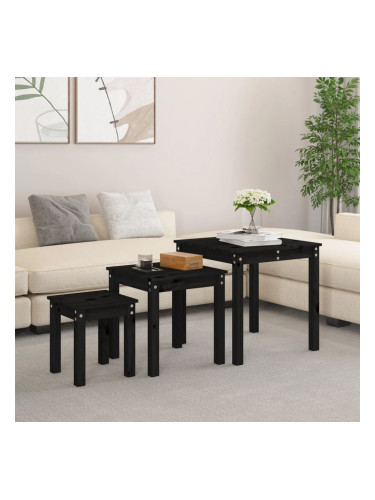 Sonata H Стифиращи маси, 3 бр, черни, бор масив