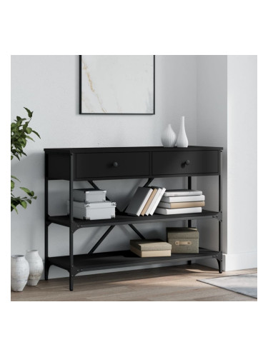 Sonata H Конзолна маса с чекмеджета и рафтове, черна, инженерно дърво