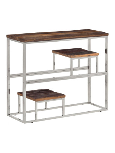 Sonata H Конзолна маса, сребриста, инокс и дърво от траверси масив