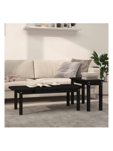 Sonata H Комплект масички за кафе от 2 части, черен, борово дърво масив