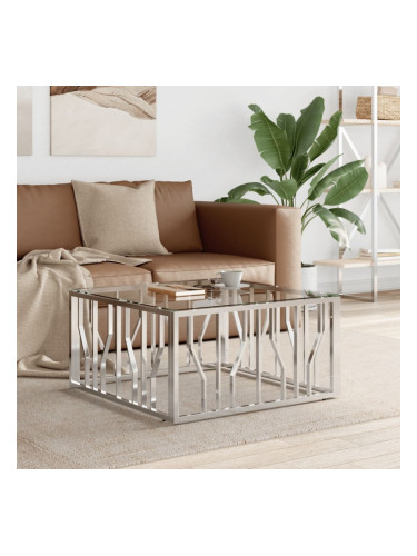 Sonata H Маса за кафе 80x80x40 cм неръждаема стомана и стъкло