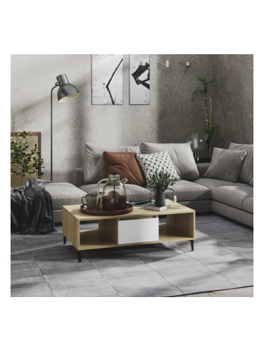 Sonata H Кафе маса, бяло и дъб сонома, 103,5x60x35 см, инженерно дърво