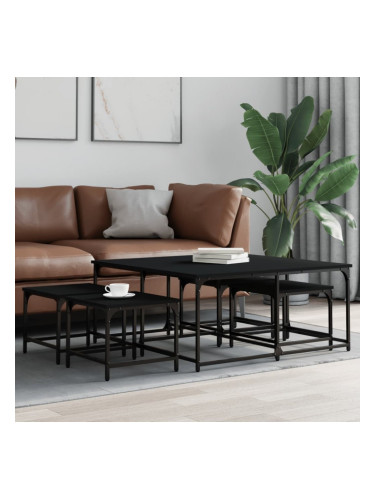 Sonata H Стифиращи кафе маси, 5 бр, черни, инженерно дърво