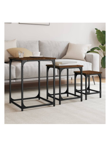 Sonata H Стифиращи кафе маси, 3 бр, кафяв дъб, инженерно дърво