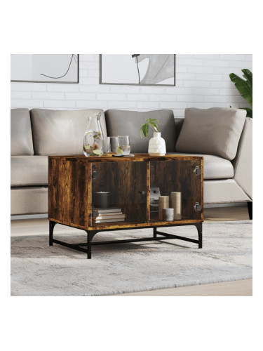 Sonata H Маса за кафе със стъклени врати, опушен дъб, 68,5x50x50 см