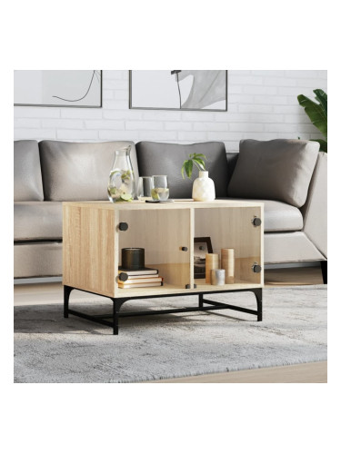 Sonata H Маса за кафе със стъклени врати, сонома дъб, 68,5x50x50 см