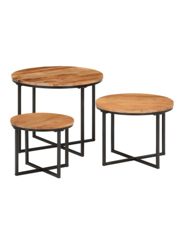 Sonata H Стифиращи масички за кафе, 3 бр, акациево дърво масив и желязо