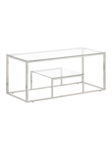 Sonata H Кафе маса, сребриста, неръждаема стомана и закалено стъкло