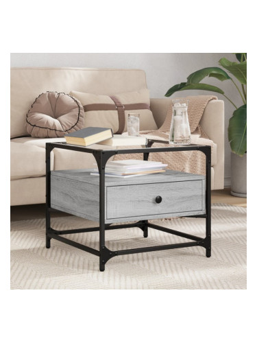 Sonata H Маса за кафе със стъклен плот, сив сонома, 50x50x45 см, стомана