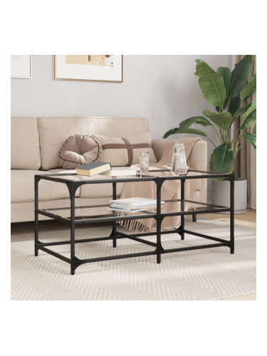 Sonata H Маса за кафе с прозрачен стъклен плот 98,5x50x45 см стомана