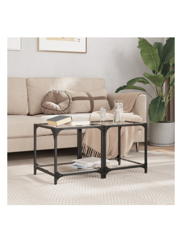 Sonata H Маси за кафе с прозрачен стъклен плот 2 бр 40x40x40 см стомана