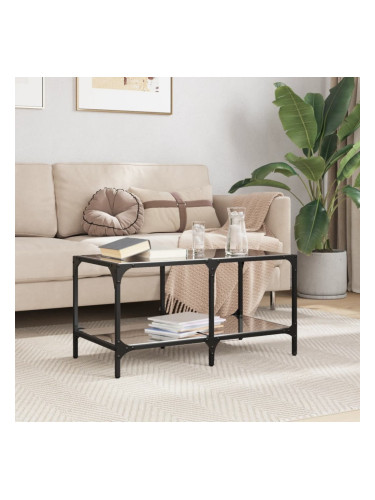 Sonata H Маса за кафе с черен стъклен плот 78,5x40x40 см стомана