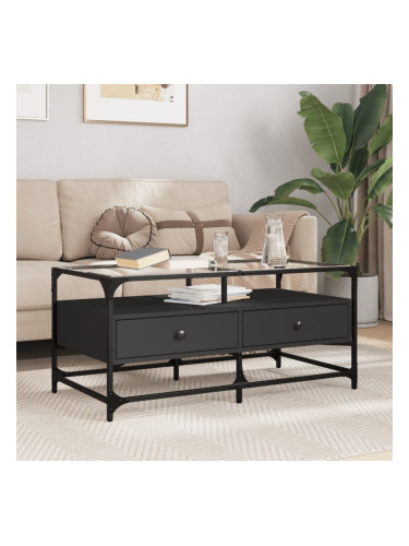 Sonata H Маса за кафе със стъклен плот, черна, 98,5x50x45 см, стомана