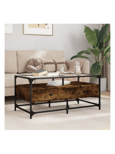 Sonata H Маса за кафе със стъклен плот, опушен дъб,98,5x50x45см, стомана