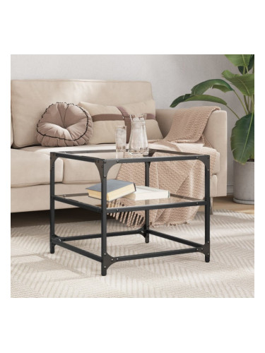 Sonata H Маса за кафе с прозрачен стъклен плот 50x50x45 см стомана